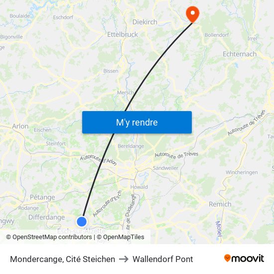 Mondercange, Cité Steichen to Wallendorf Pont map