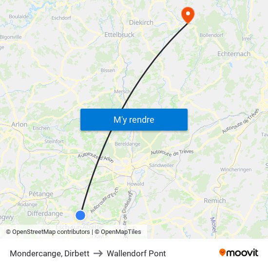 Mondercange, Dirbett to Wallendorf Pont map