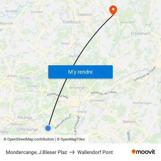 Mondercange, J.Bleser Plaz to Wallendorf Pont map