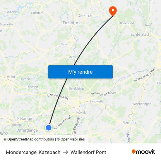 Mondercange, Kazebach to Wallendorf Pont map