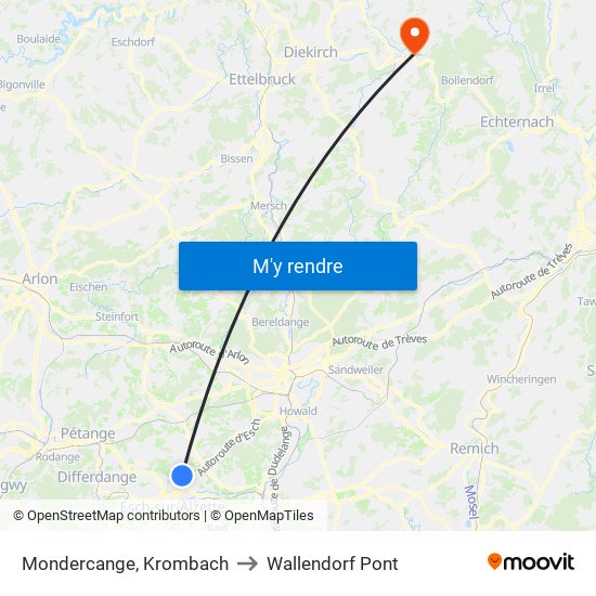 Mondercange, Krombach to Wallendorf Pont map