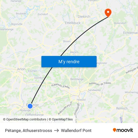 Pétange, Athuserstrooss to Wallendorf Pont map