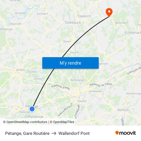 Pétange, Gare Routière to Wallendorf Pont map