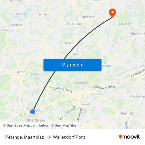 Pétange, Maartplaz to Wallendorf Pont map