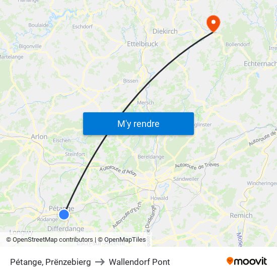 Pétange, Prënzebierg to Wallendorf Pont map