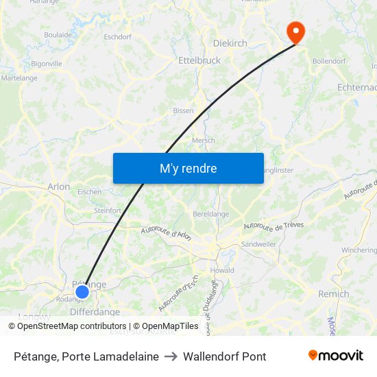 Pétange, Porte Lamadelaine to Wallendorf Pont map