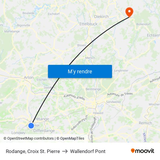 Rodange, Croix St. Pierre to Wallendorf Pont map