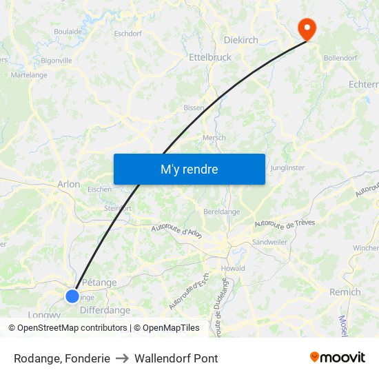 Rodange, Fonderie to Wallendorf Pont map