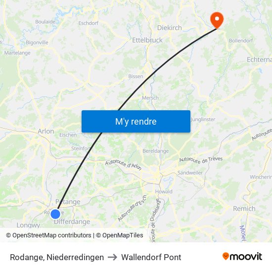Rodange, Niederredingen to Wallendorf Pont map