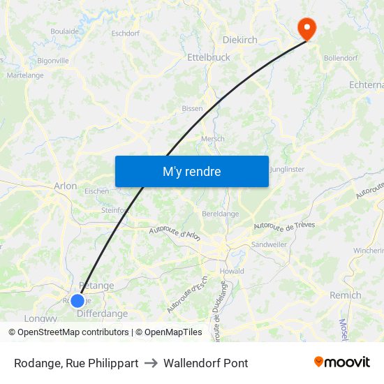 Rodange, Rue Philippart to Wallendorf Pont map