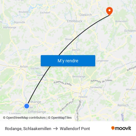 Rodange, Schlaakemillen to Wallendorf Pont map