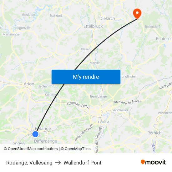 Rodange, Vullesang to Wallendorf Pont map