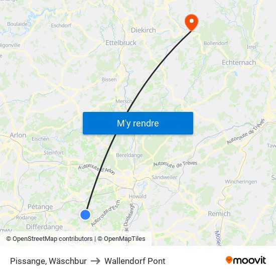 Pissange, Wäschbur to Wallendorf Pont map