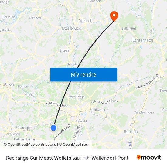 Reckange-Sur-Mess, Wollefskaul to Wallendorf Pont map