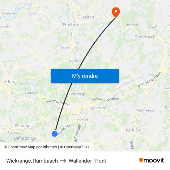 Wickrange, Rumbaach to Wallendorf Pont map