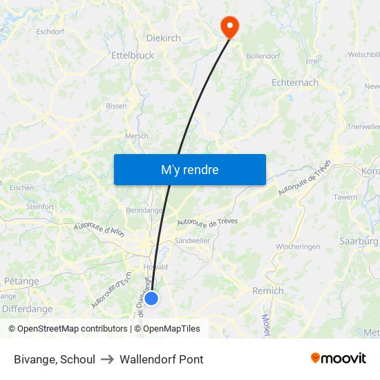 Bivange, Schoul to Wallendorf Pont map