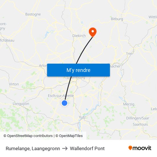 Rumelange, Laangegronn to Wallendorf Pont map