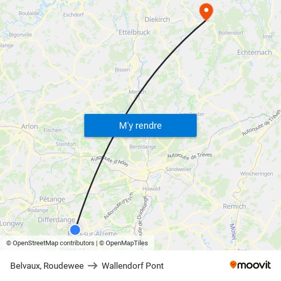 Belvaux, Roudewee to Wallendorf Pont map