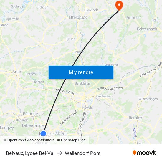 Belvaux, Lycée Bel-Val to Wallendorf Pont map
