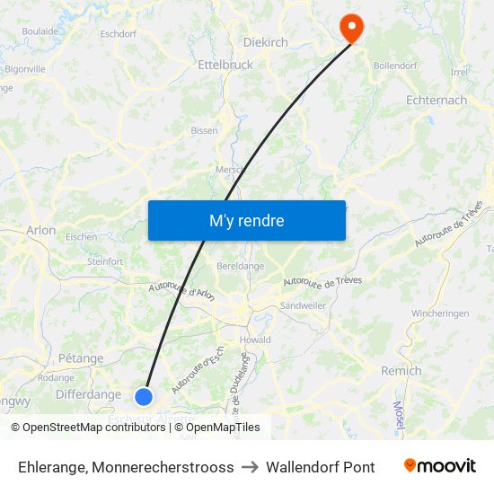 Ehlerange, Monnerecherstrooss to Wallendorf Pont map