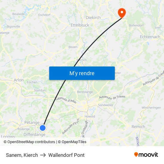 Sanem, Kierch to Wallendorf Pont map