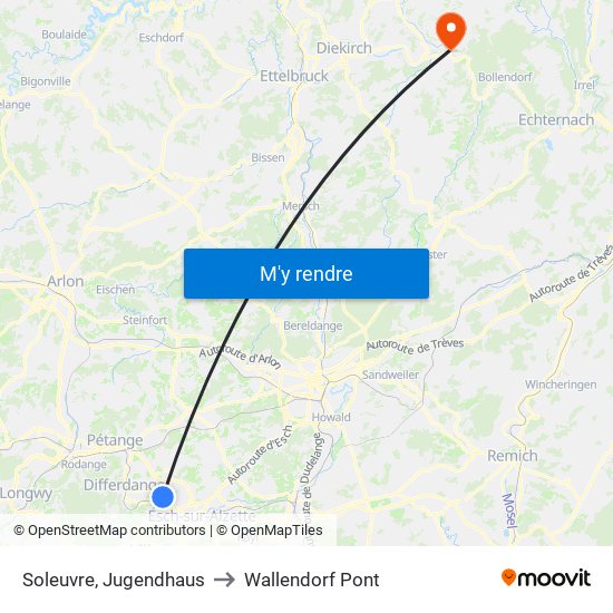 Soleuvre, Jugendhaus to Wallendorf Pont map