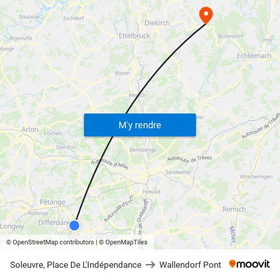 Soleuvre, Place De L'Indépendance to Wallendorf Pont map