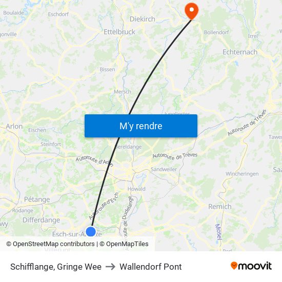 Schifflange, Gringe Wee to Wallendorf Pont map