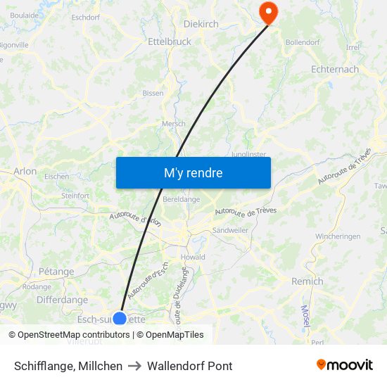 Schifflange, Millchen to Wallendorf Pont map