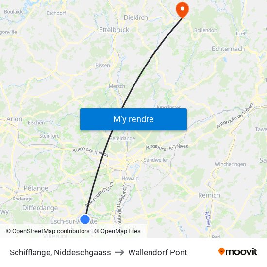 Schifflange, Niddeschgaass to Wallendorf Pont map