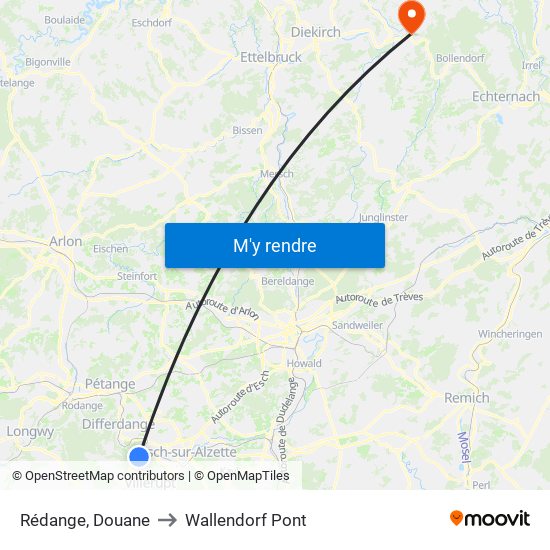 Rédange, Douane to Wallendorf Pont map