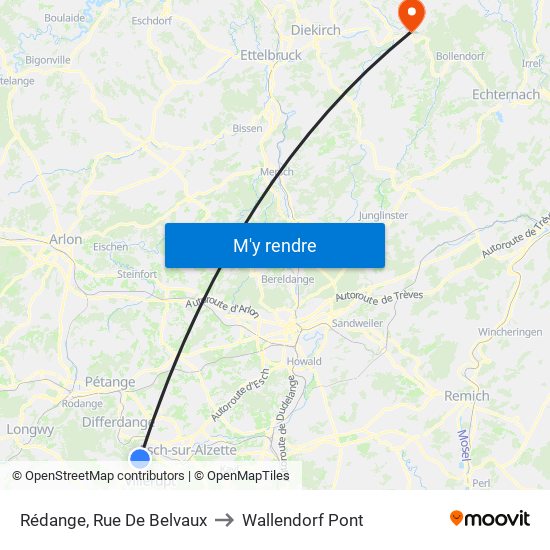 Rédange, Rue De Belvaux to Wallendorf Pont map