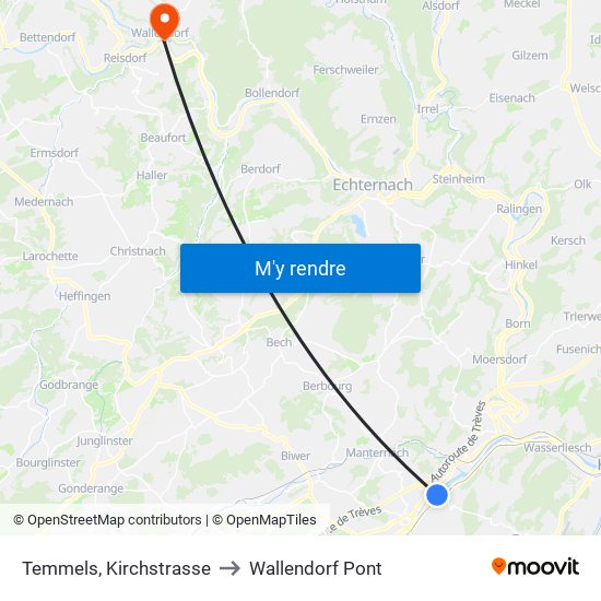 Temmels, Kirchstrasse to Wallendorf Pont map