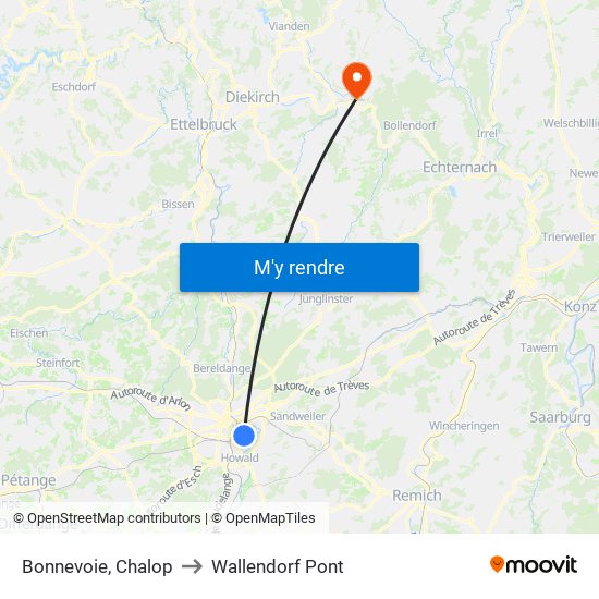 Bonnevoie, Chalop to Wallendorf Pont map
