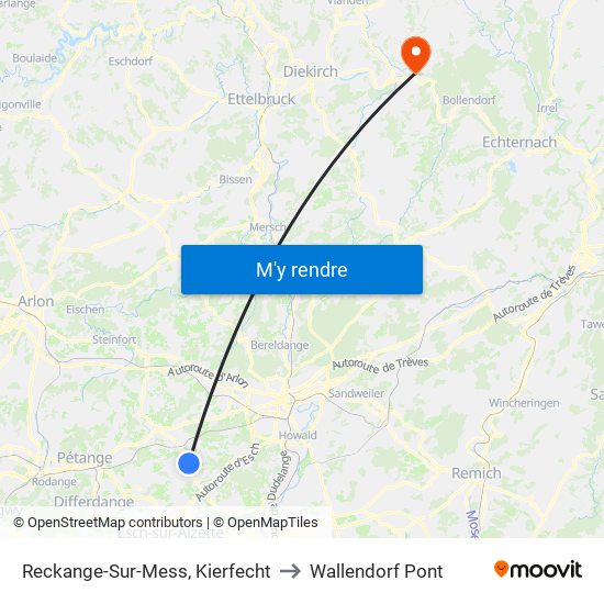 Reckange-Sur-Mess, Kierfecht to Wallendorf Pont map