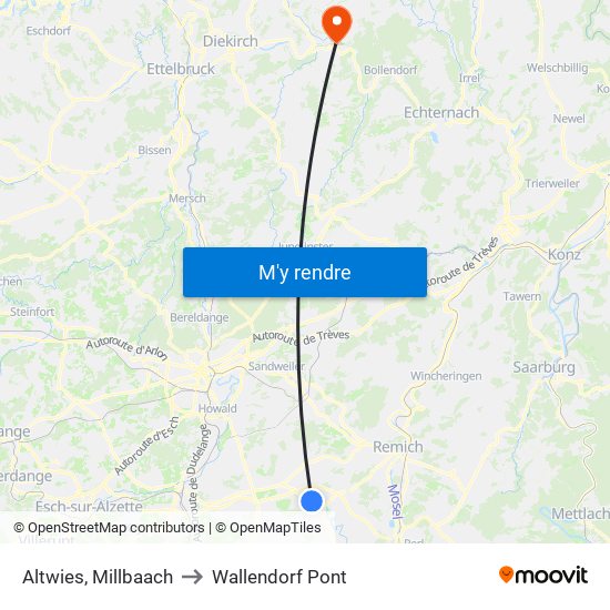 Altwies, Millbaach to Wallendorf Pont map