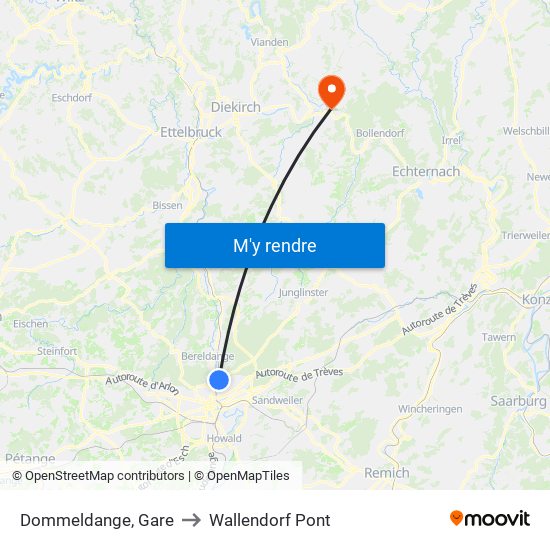 Dommeldange, Gare to Wallendorf Pont map