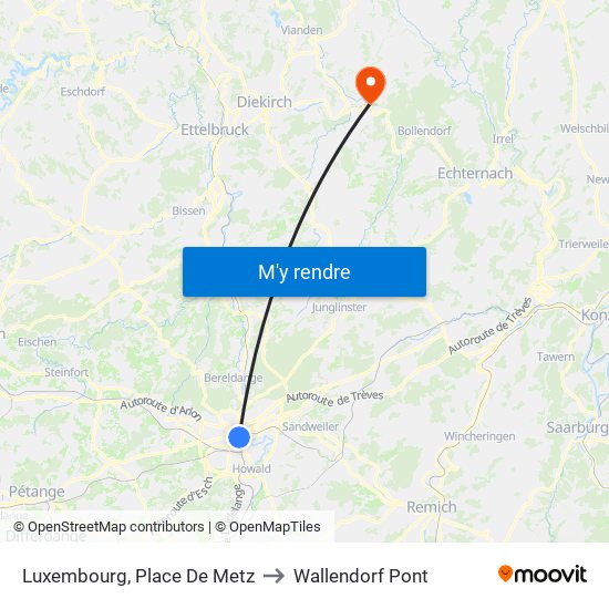 Luxembourg, Place De Metz to Wallendorf Pont map