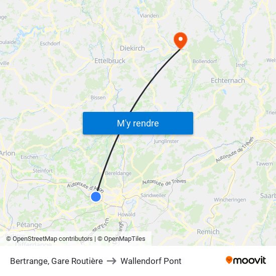 Bertrange, Gare Routière to Wallendorf Pont map