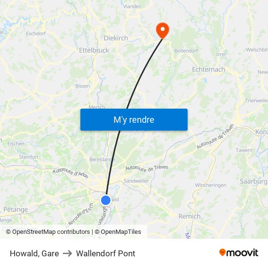 Howald, Gare to Wallendorf Pont map