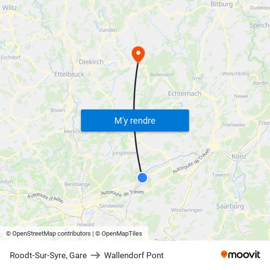 Roodt-Sur-Syre, Gare to Wallendorf Pont map