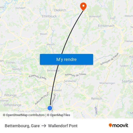 Bettembourg, Gare to Wallendorf Pont map