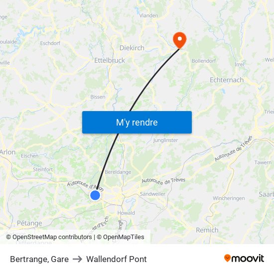 Bertrange, Gare to Wallendorf Pont map