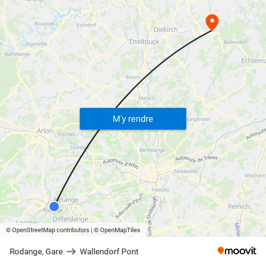 Rodange, Gare to Wallendorf Pont map
