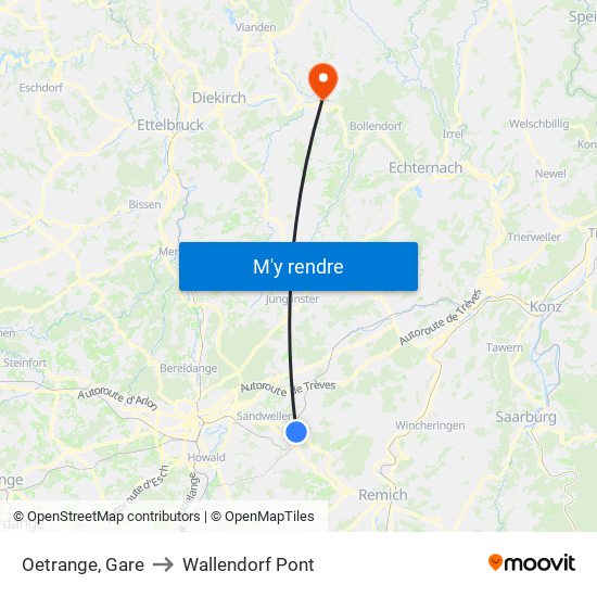 Oetrange, Gare to Wallendorf Pont map