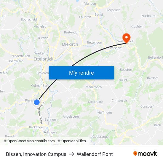 Bissen, Innovation Campus to Wallendorf Pont map