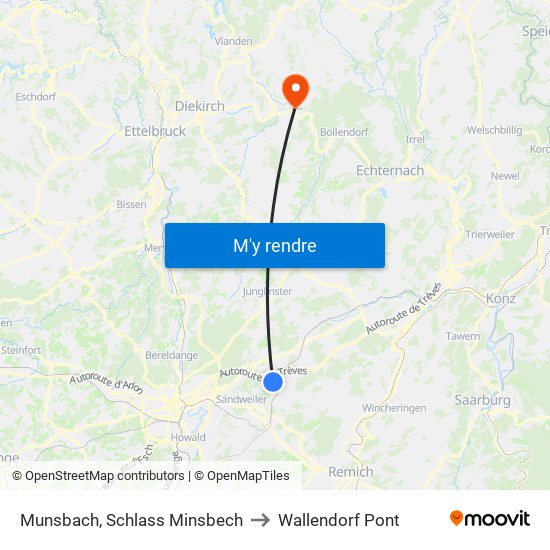 Munsbach, Schlass Minsbech to Wallendorf Pont map