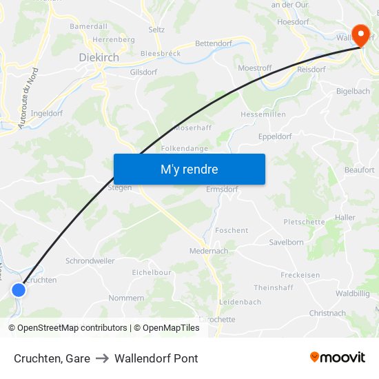 Cruchten, Gare to Wallendorf Pont map