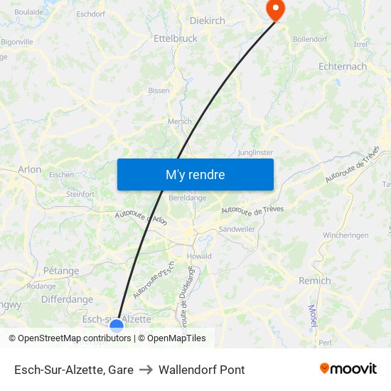 Esch-Sur-Alzette, Gare to Wallendorf Pont map