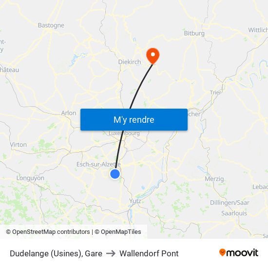 Dudelange (Usines), Gare to Wallendorf Pont map